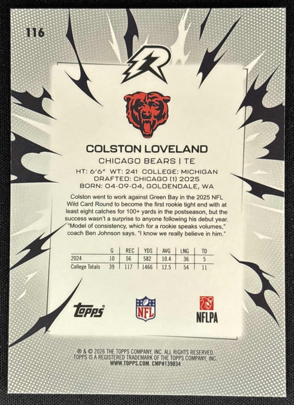 Colston Loveland 2025 Topps Resurgence Sky Blue and Pink Shock Refractor Bears Chicago Bears