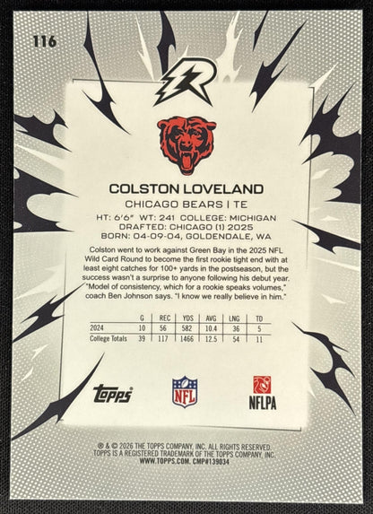 Colston Loveland 2025 Topps Resurgence Sky Blue and Pink Shock Refractor Bears Chicago Bears