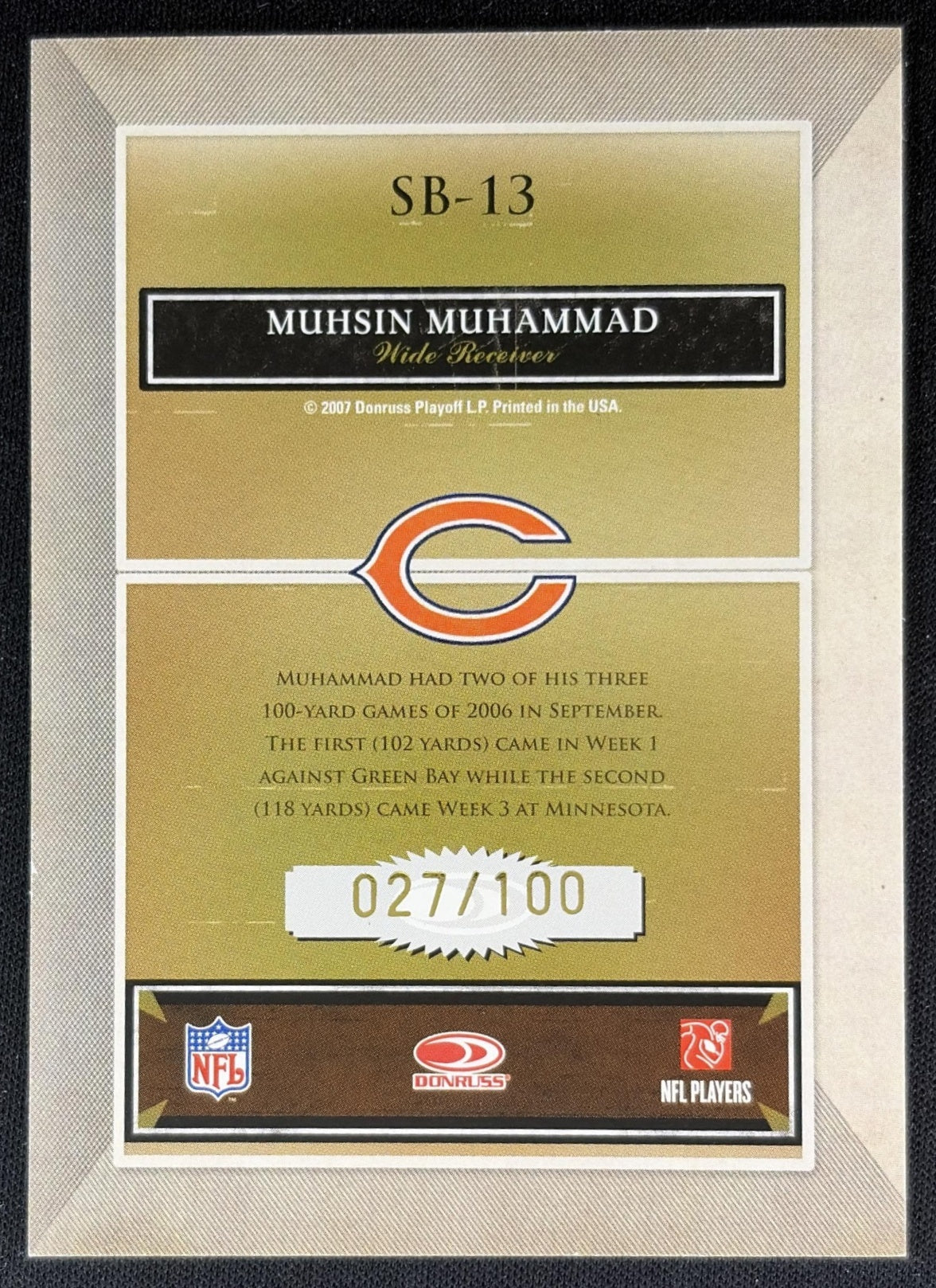 Muhsin Muhammad 2007 Donruss Classics Sunday's Best Bronze /1000 Bears