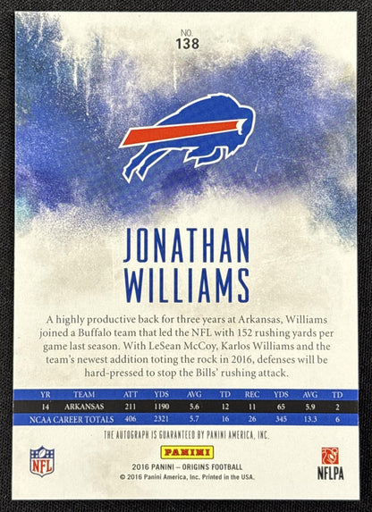 Jonathan Williams 2016 Panini Origins Rookie Auto Bills