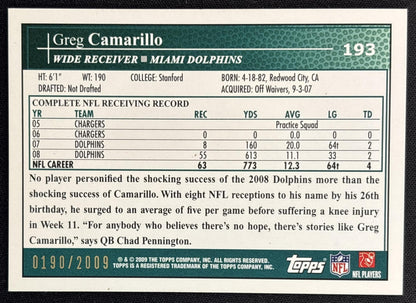 Greg Camarillo 2009 Topps Gold /2009 Dolphins