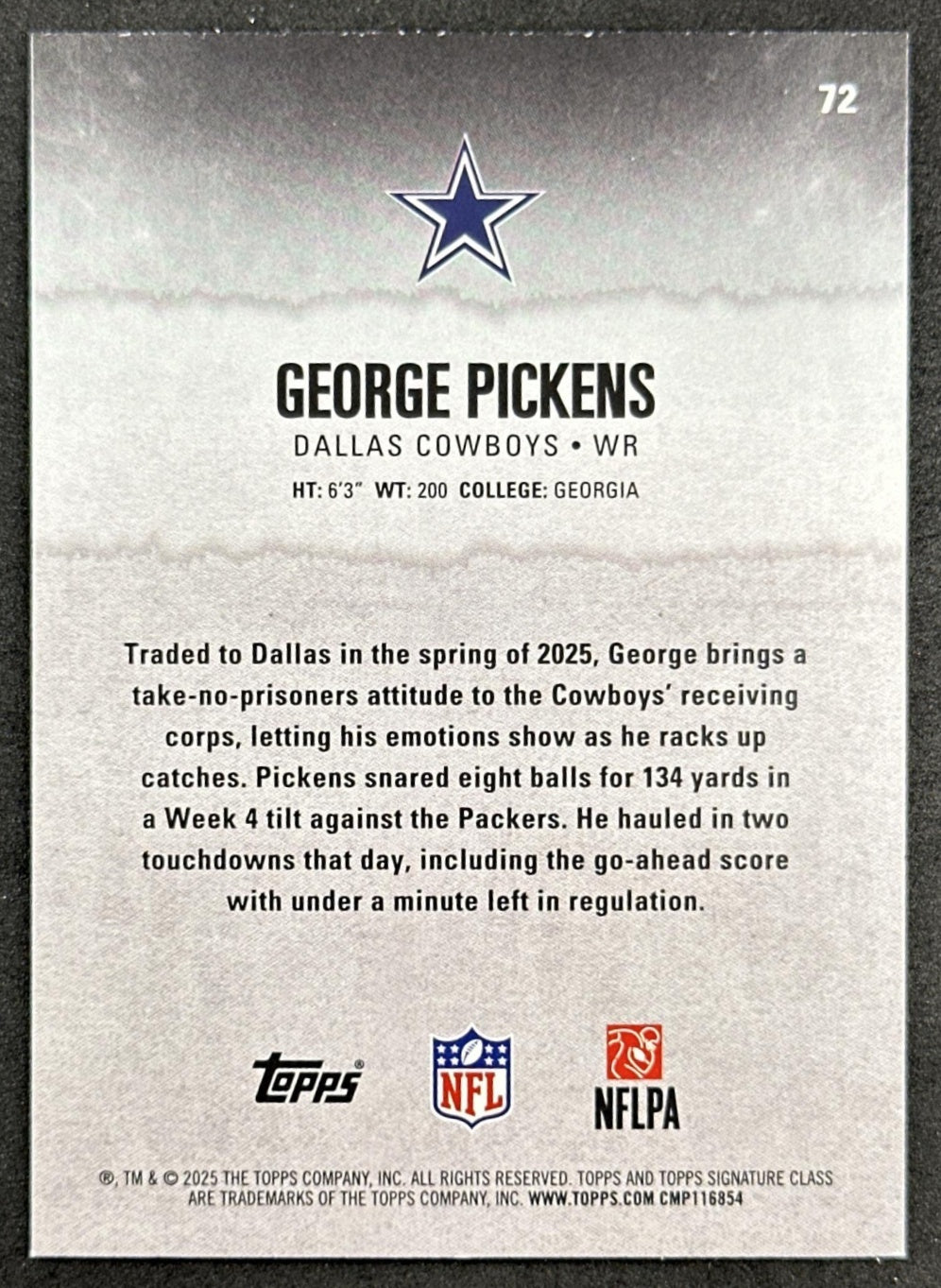 George Pickens 2025 Topps Signature Class Veteran Green & Purple Foil Cowboys