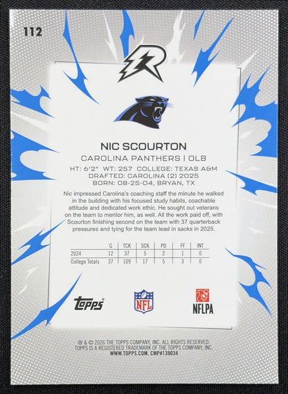 Nic Scourton 2025 Topps Resurgence Sky Blue and Pink Shock Refractor Panthers