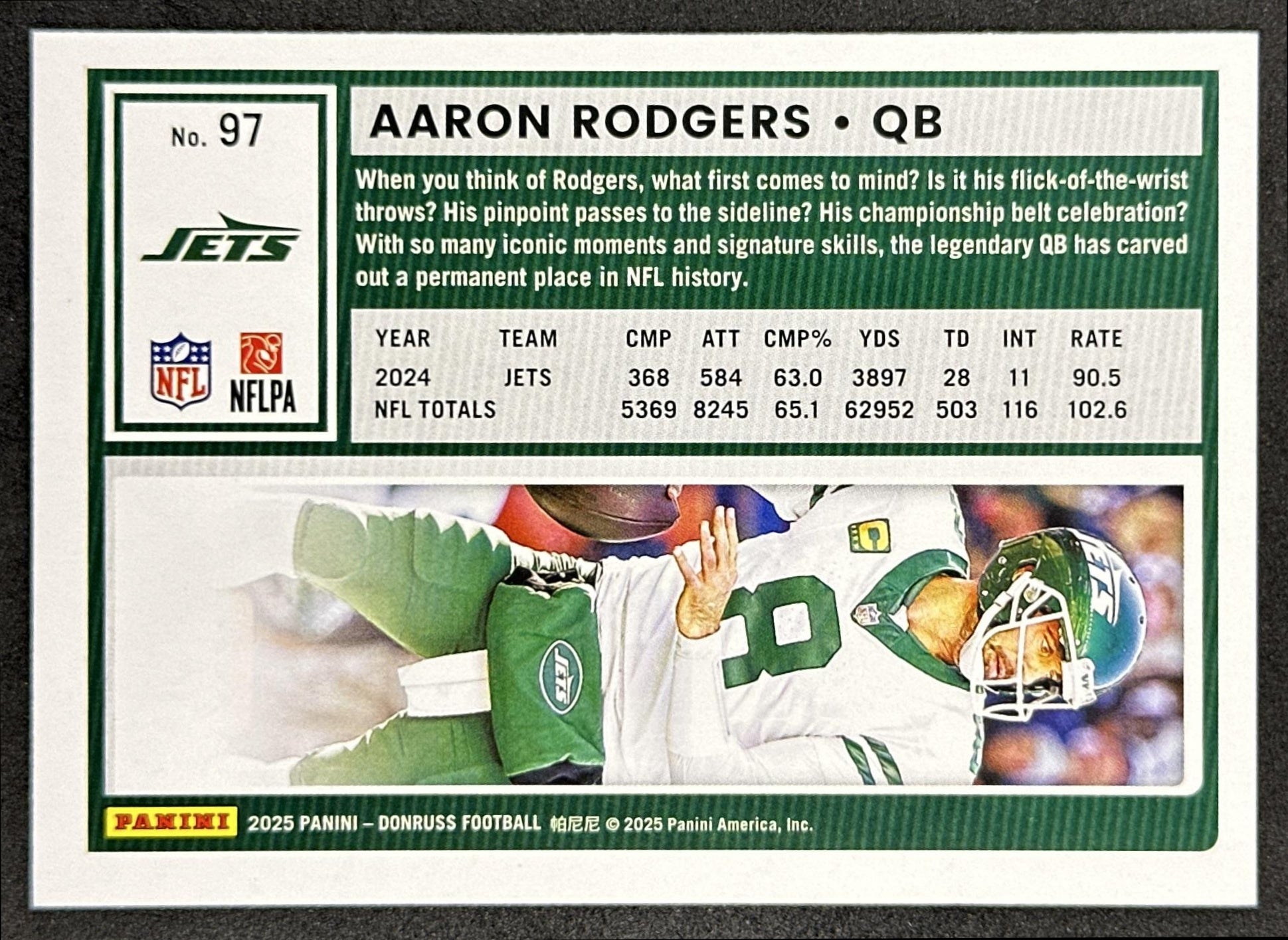 Aaron Rodgers 2025 Panini Donruss Press Proof Green Jets