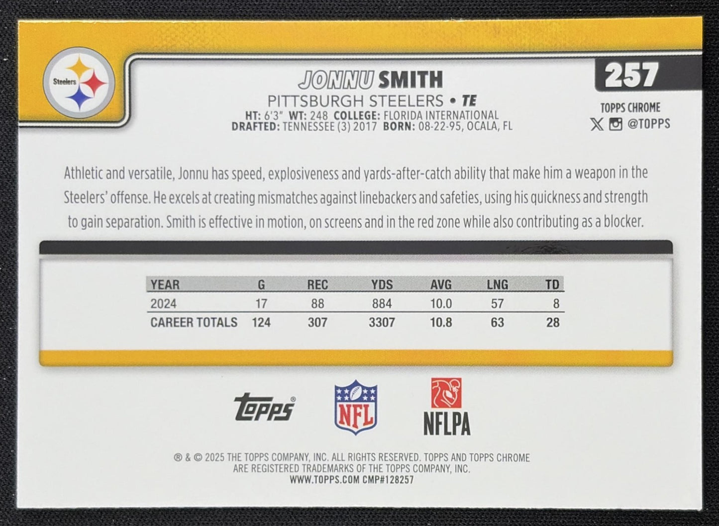 Jonnu Smith 2025 Topps Chrome Yellow Wave Refractor /275 Steelers