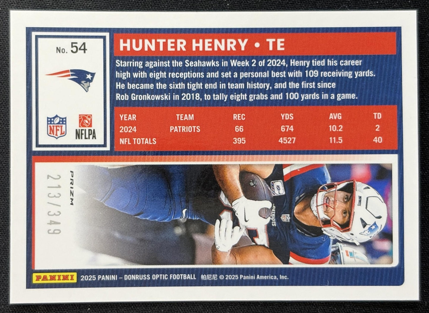 Hunter Henry 2025 Panini Donruss Optic Aqua Prizm /349 Patriots Sports Trading Cards