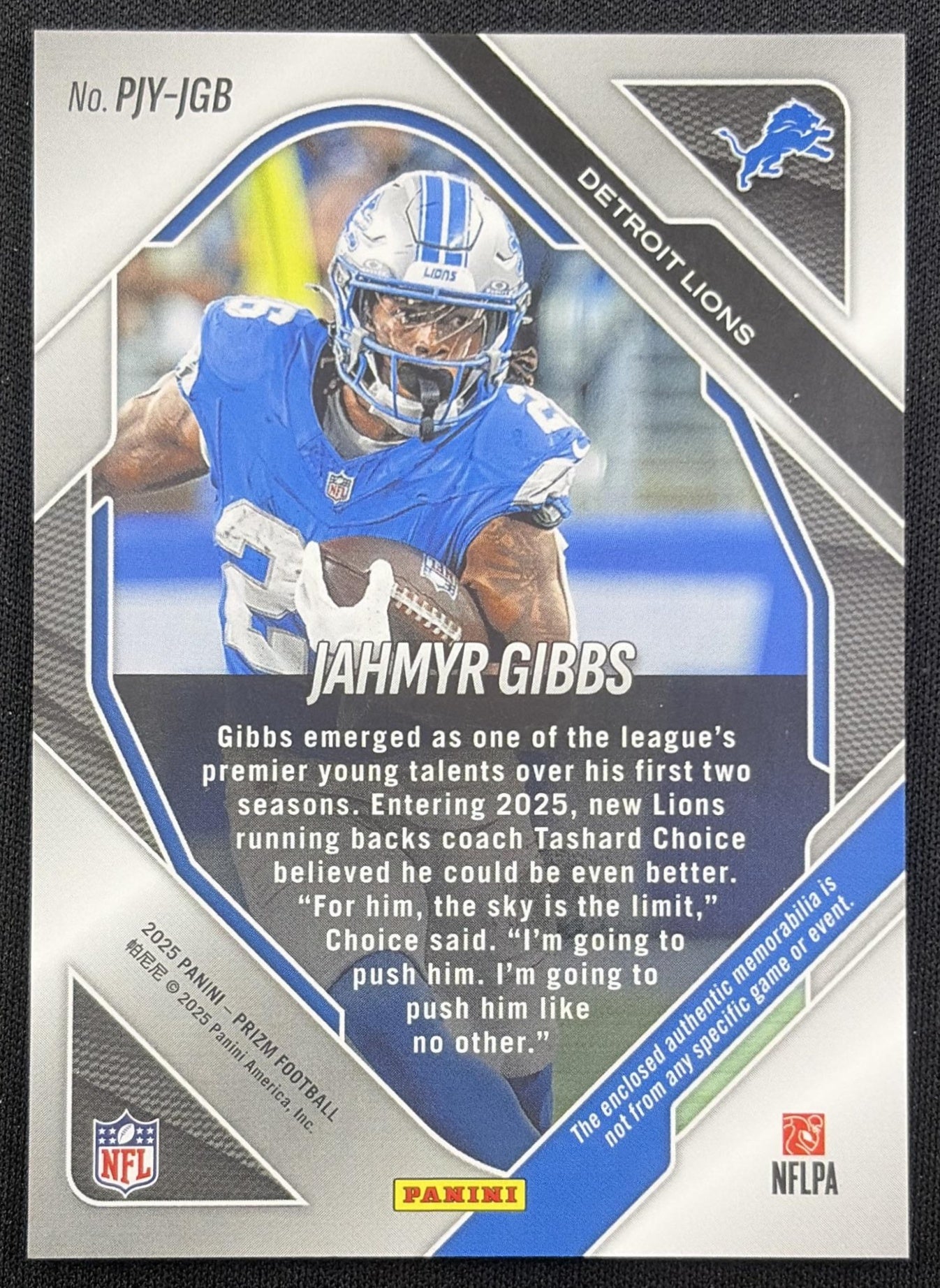 Jahmyr Gibbs 2025 Panini Prizm Premier Jerseys Pink Lions Detroit Lions