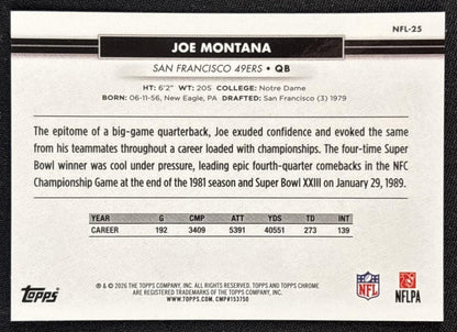 Joe Montana 2026 Topps NSCC Collection NFL 49ers Sports Trading Cards