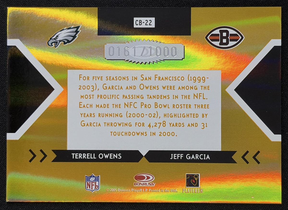 Terrell Owens Jeff Garcia 2005 Donruss Elite Face 2 Gold /1000 Panthers Carolina Panthers Sports Trading Card