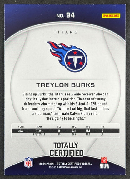 Treylon Burks 2024 Panini Totally Certified Maroon Titans Sports Trading Cards