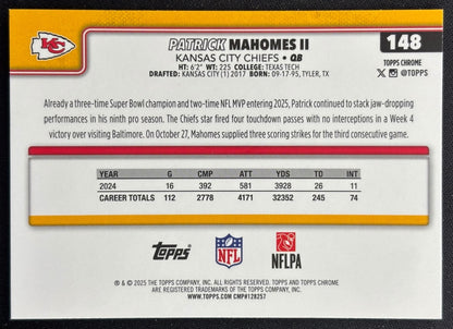 Patrick Mahomes II 2025 Chrome Chiefs Sports Trading Cards