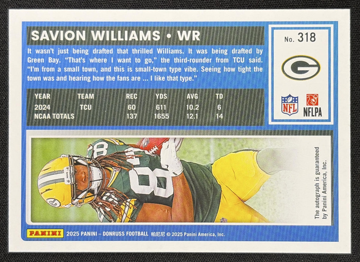 Savion Williams 2025 Panini Donruss Rated Rookie Auto /199