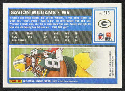Savion Williams 2025 Panini Donruss Rated Rookie Auto /199