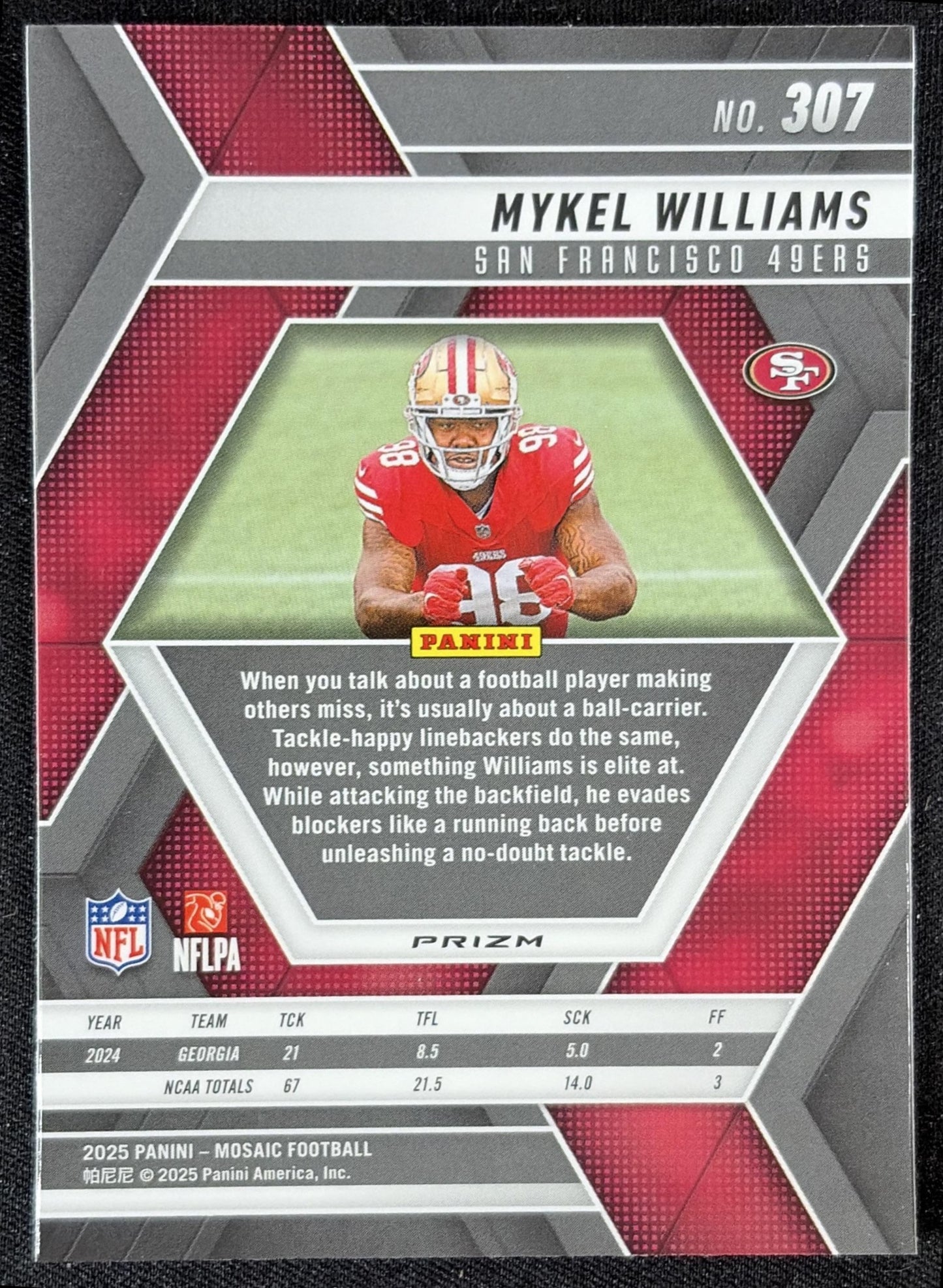 Mykel Williams 2025 Panini Mosaic Rookies Mosaic Prizm 49ers