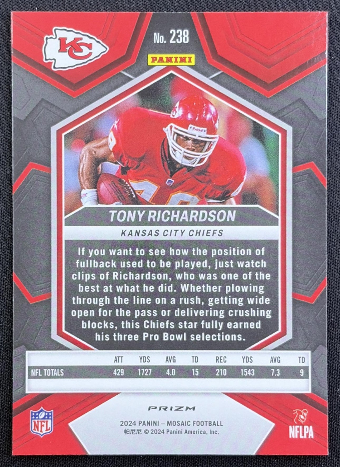 Tony Richardson 2024 Panini Mosaic Reactive Yellow Prizm Chiefs