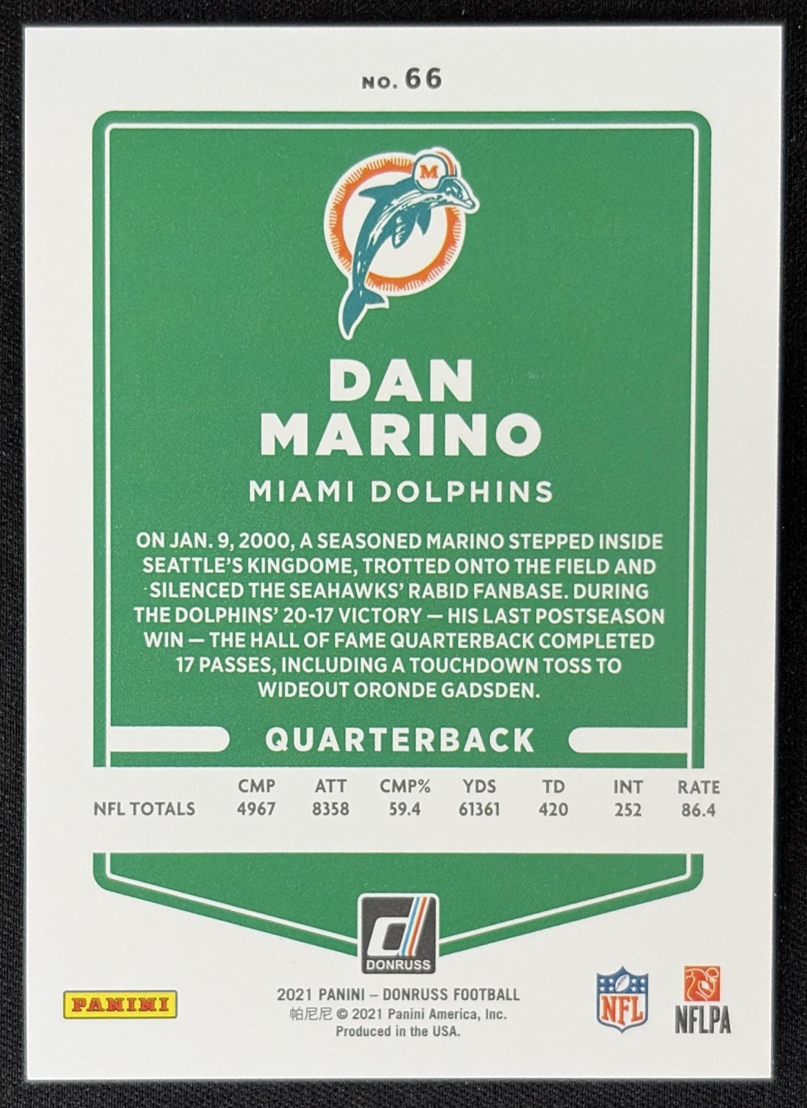 Dan Marino 2021 Panini Donruss Press Proof Premium Dolphins - Miami Dolphins
