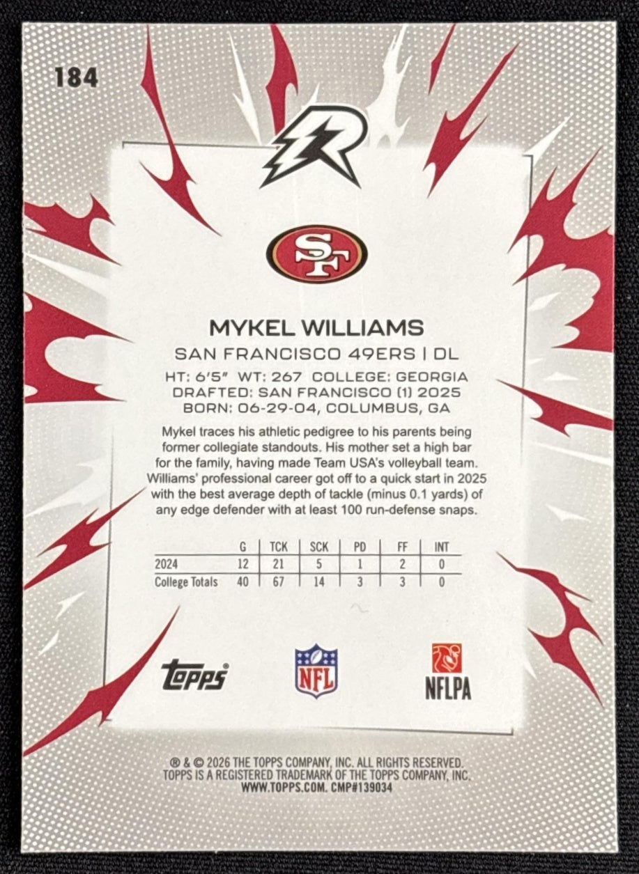 Mykel Williams 2025 Topps Resurgence Sky Blue and Pink Shock Refractor 49ers