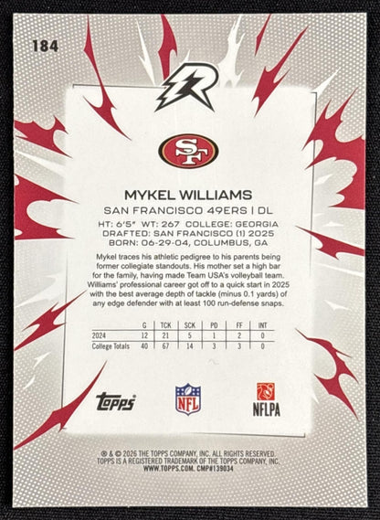 Mykel Williams 2025 Topps Resurgence Sky Blue and Pink Shock Refractor 49ers