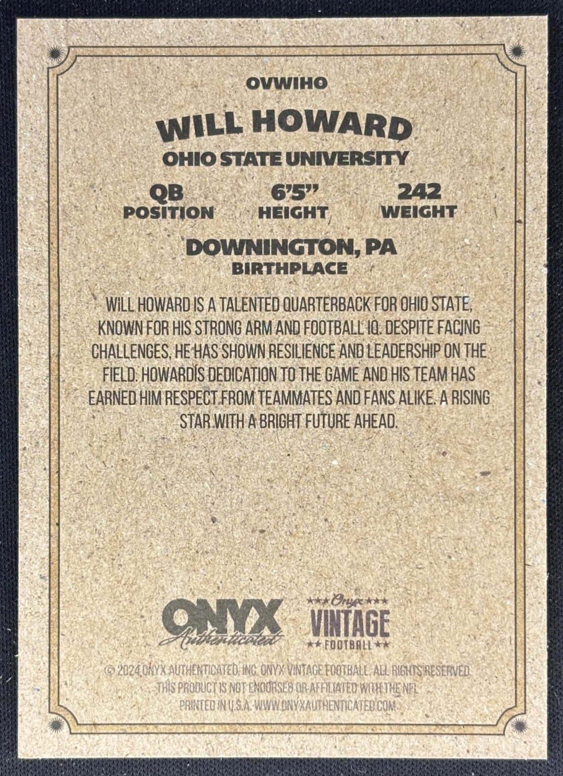 Will Howard 2024 Onyx Vintage Collection Buckeyes Sports Trading Cards