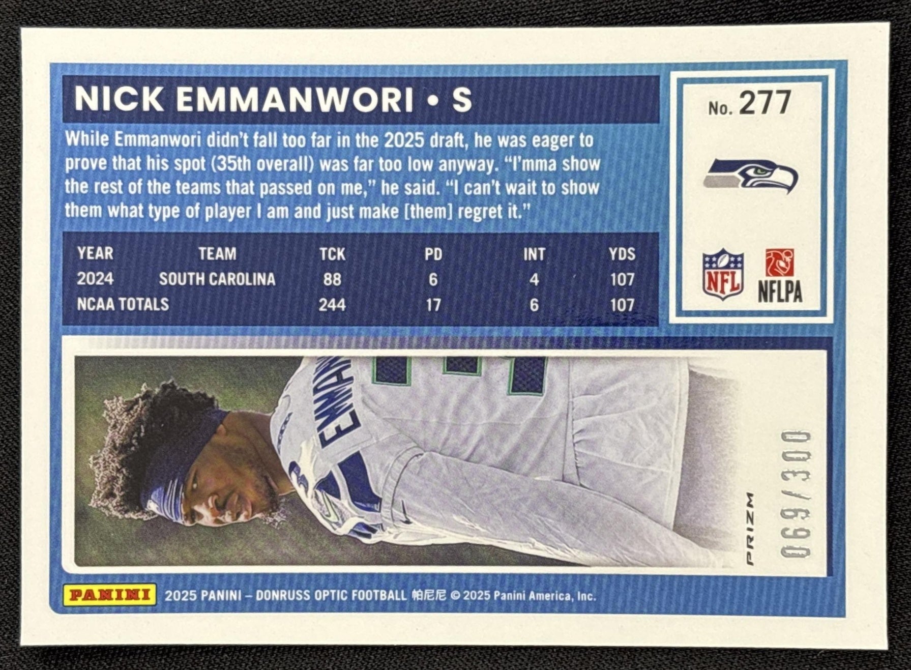 Nick Emmanwori 2025 Panini Donruss Optic Rated Rookie Wave Prizm /300 Seahawks