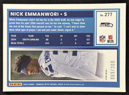 Nick Emmanwori 2025 Panini Donruss Optic Rated Rookie Wave Prizm /300 Seahawks