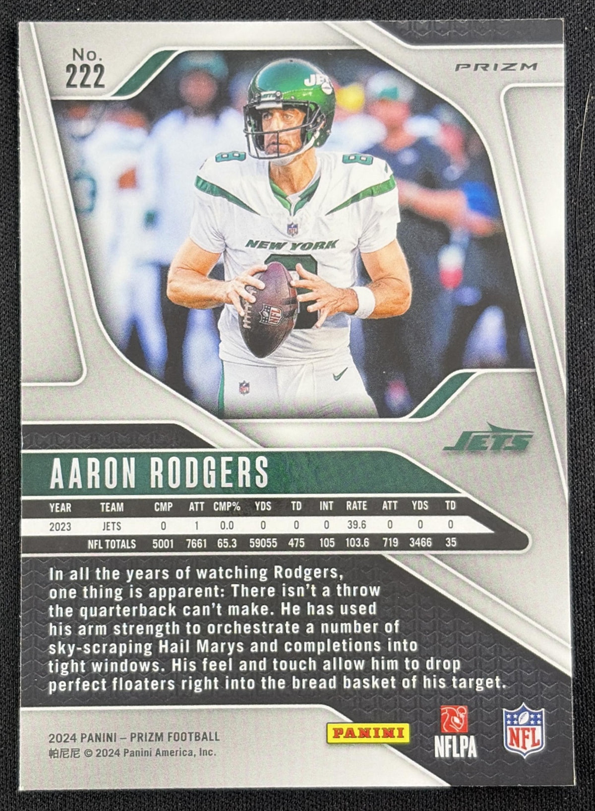 Aaron Rodgers 2024 Panini Prizm Green Wave Jets Sports Trading Card