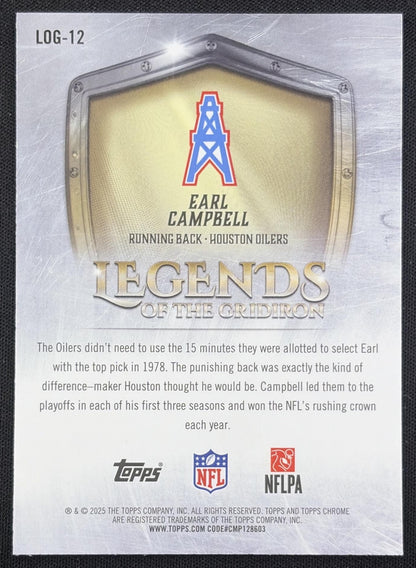 Earl Campbell 2025 Topps Chrome Legends of the Gridiron Yellow Refractor /275 Oilers Houston Oilers