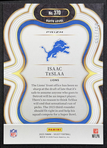 Isaac TeSlaa 2025 Panini Select Suite Level Tri-Color Prizm /199 Lions - back