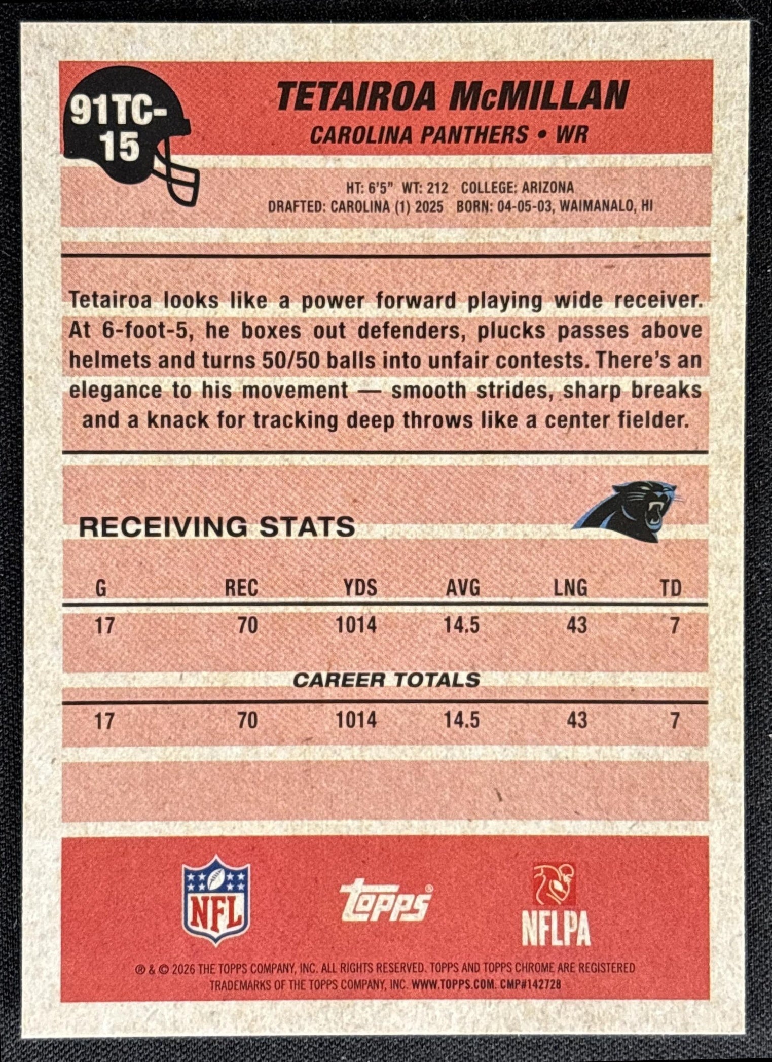 Tetairoa McMillan 2026 Topps 1991 Chrome Mojo Refractor Panthers