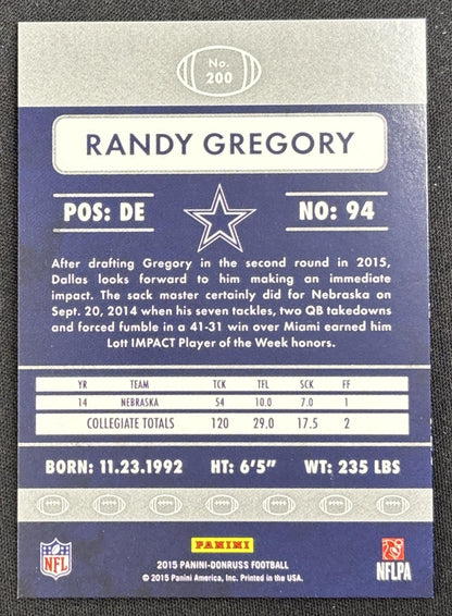 Randy Gregory 2015 Panini Donruss Press Proof Purple /199 Cowboys