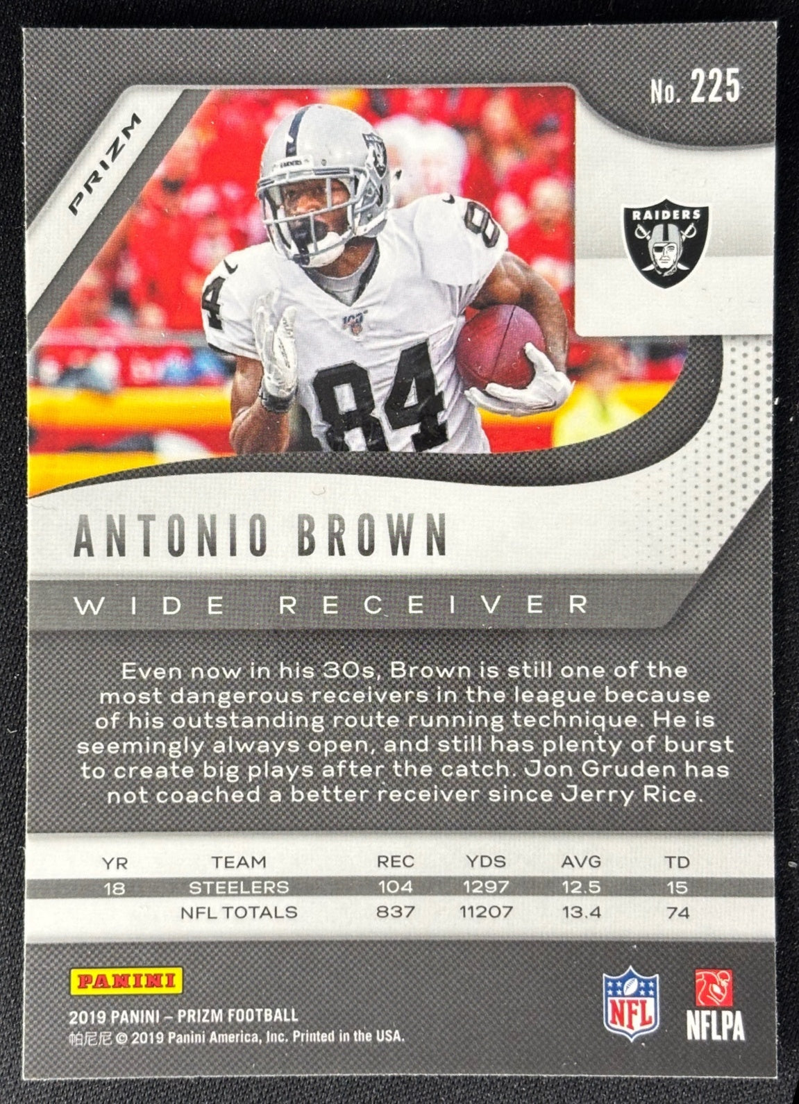 Antonio Brown 2019 Prizm Lazer Raiders