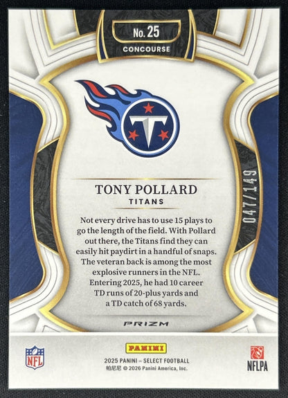 Tony Pollard 2025 Panini Select Concourse Marron Prizm /149 Titans back