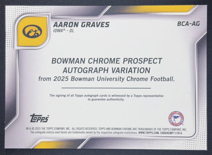 Aaron Graves 2025 Bowman Chrome University Prospect Auto Hawkeyes Sports Trading Card