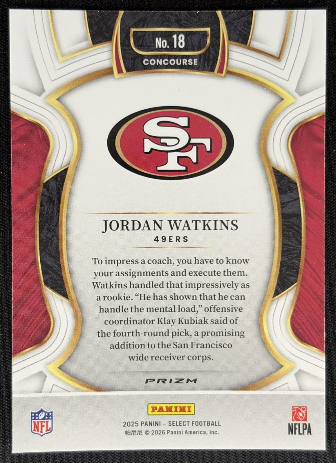 Jordan Watkins 2025 Panini Select Concourse Silver Prizm 49ers