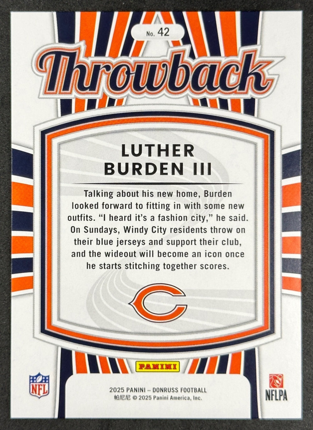 Luther Burden III 2025 Donruss Rated Rookie Throwback Bears Sports Trading Card