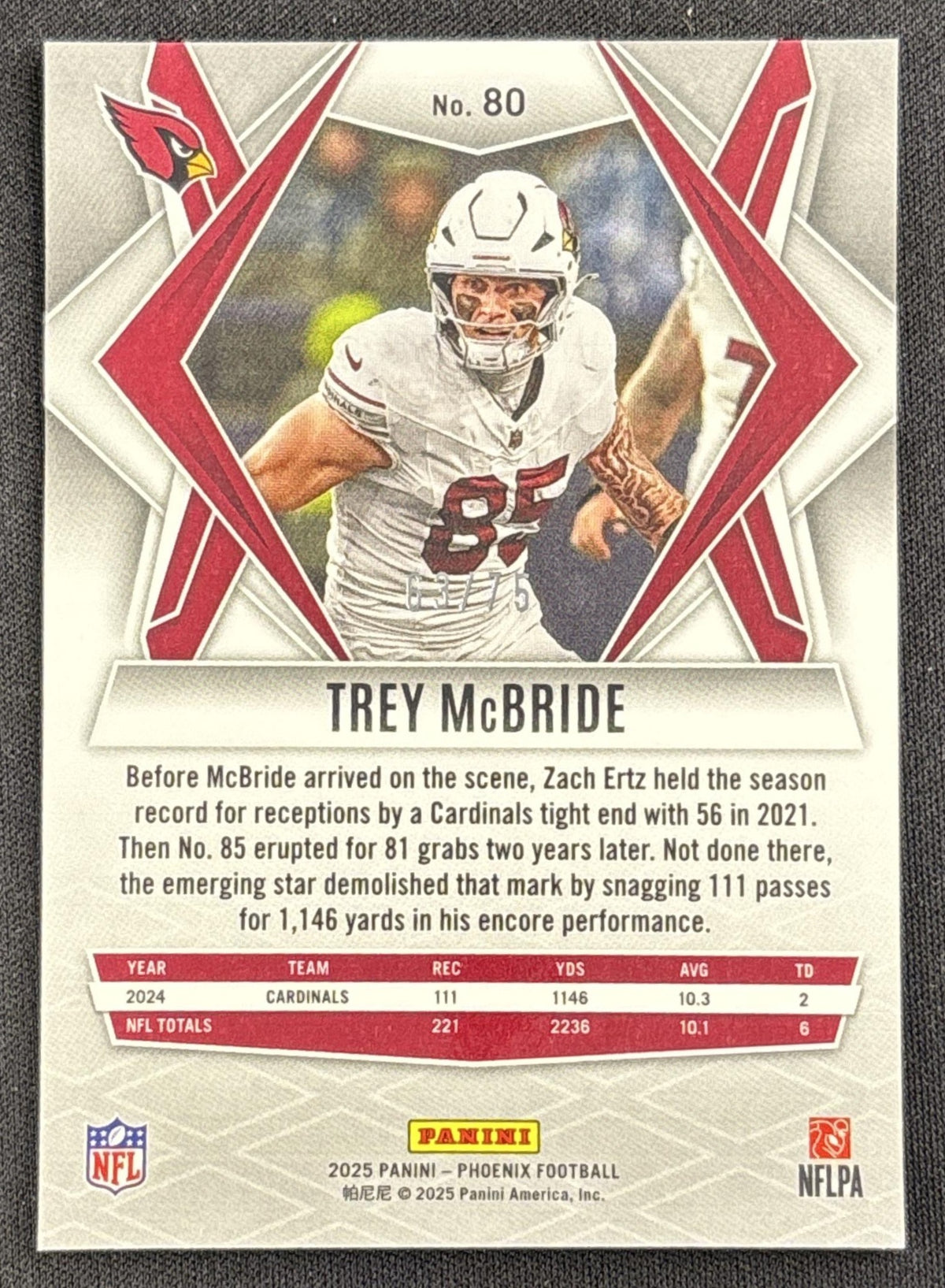 Trey McBride 2025 Panini Phoenix Ash Lava Prizm /75 Cardinals