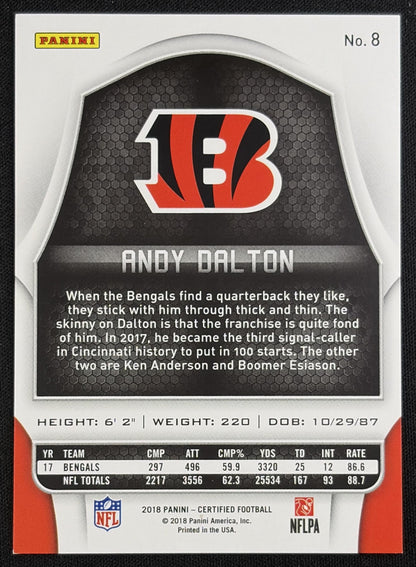 Andy Dalton 2018 Panini Certified Mirror Silver /499 Bengals Cincinnati Bengals Sports Trading Card
