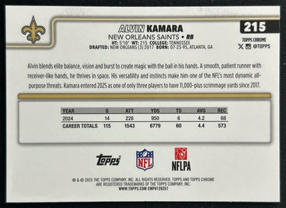 Alvin Kamara 2025 Topps Chrome Saints Sports Trading Cards