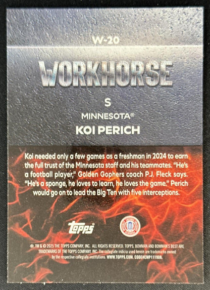 Koi Perich 2025 Best University Workhorse Shimmer Refractor Golden Gophers Vikings Sports Trading Cards