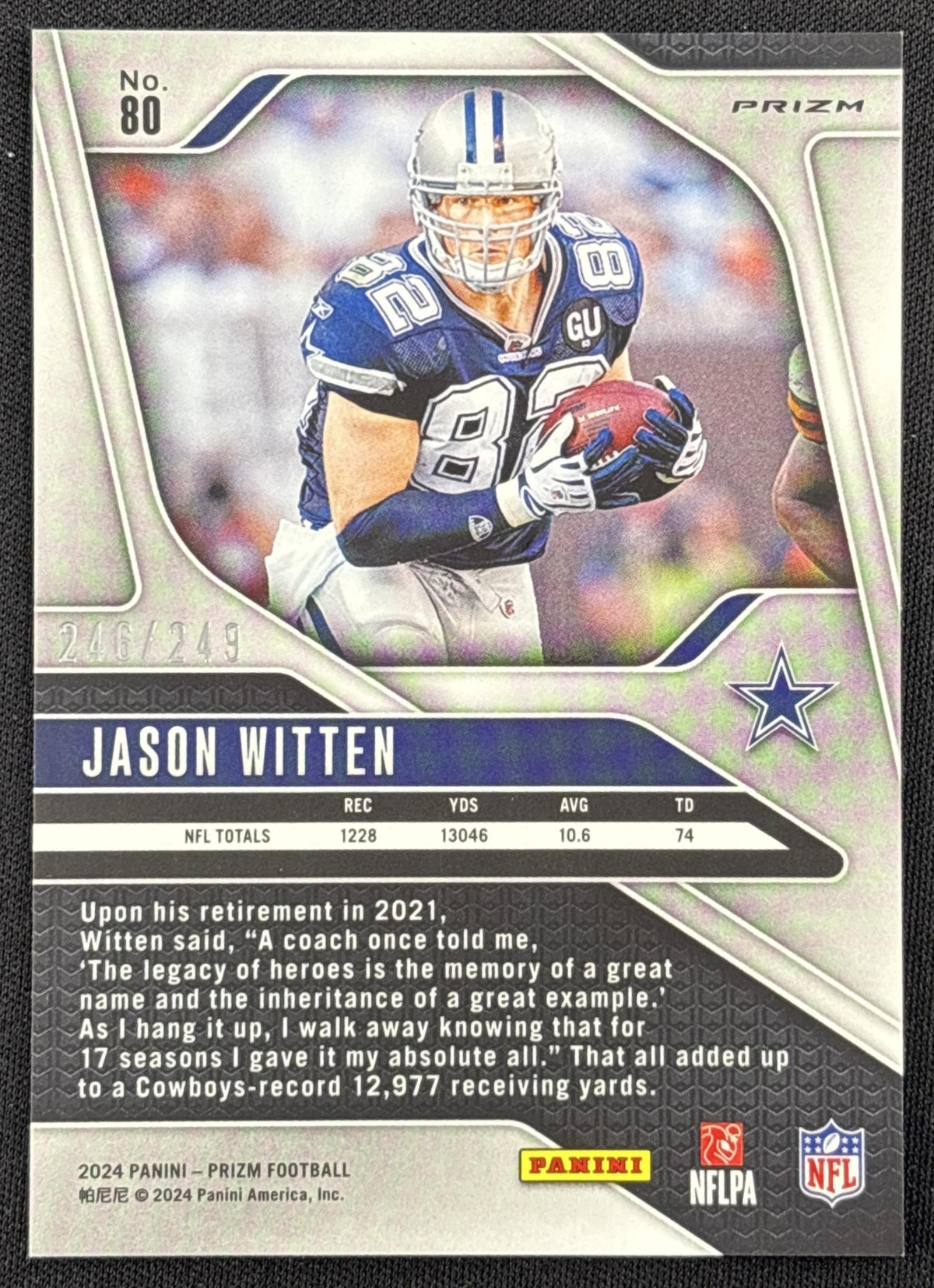Jason Witten 2024 Panini Prizm Orange /249 Cowboys