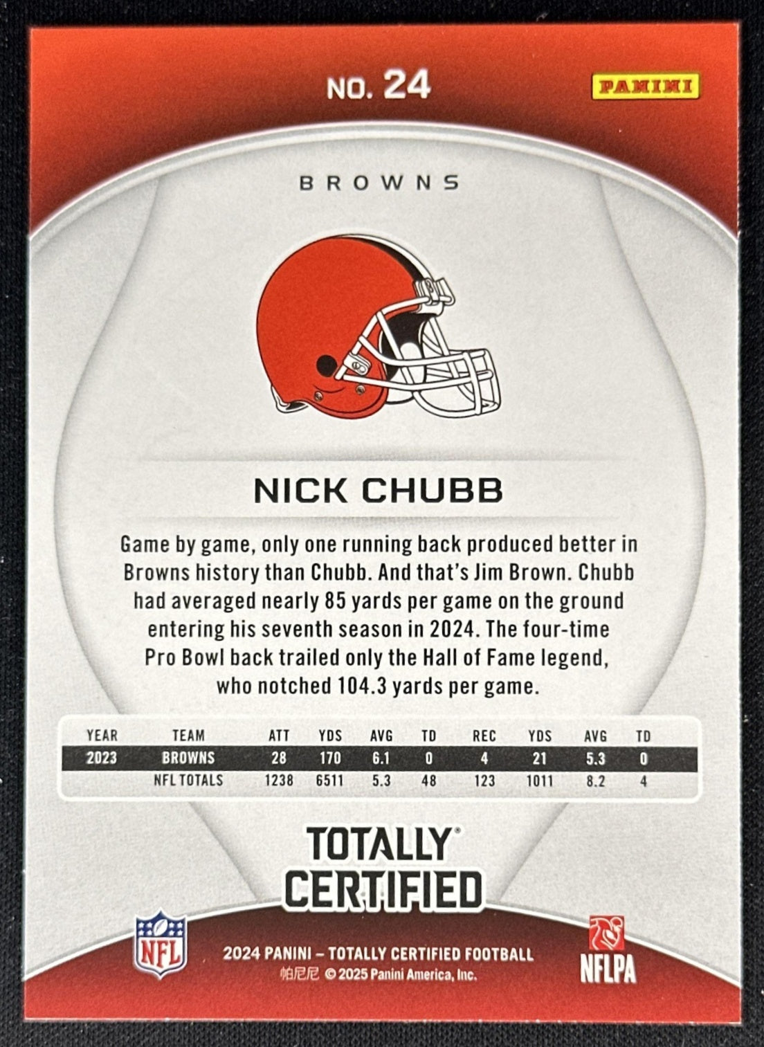 Nick Chubb 2024 Panini Totally Certified Red Browns back