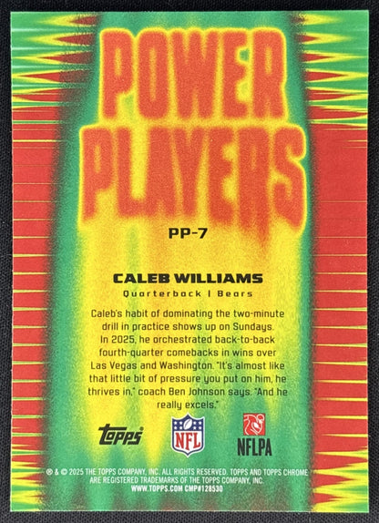 Caleb Williams 2025 Topps Chrome Power Players Bears back