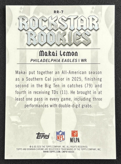 Makai Lemon 2026 Bowman Rockstar Rookies Chrome Red Refractor /5 Eagles Sports Trading Card