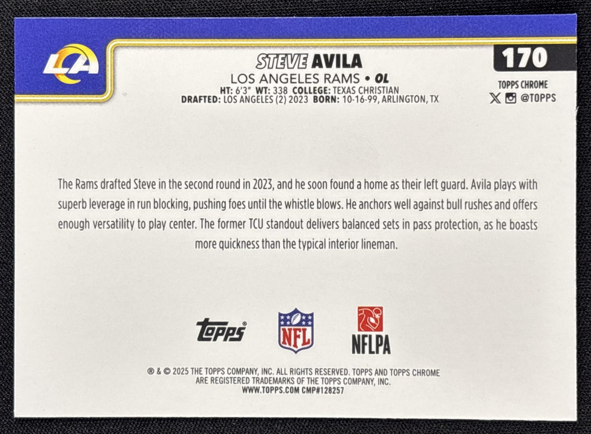 Steve Avila 2025 Topps Chrome Football Leather Purple Refractor /75 Rams