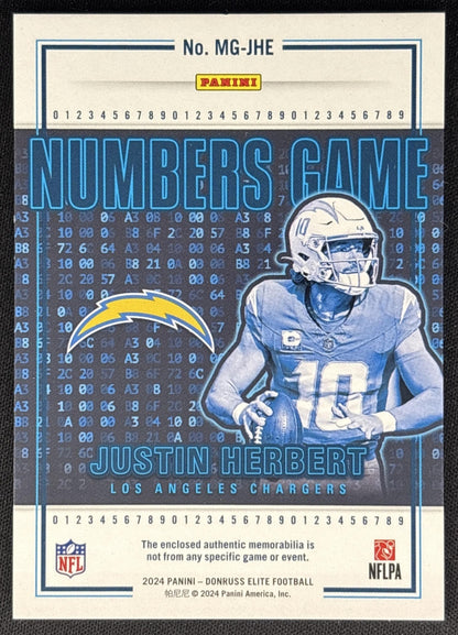 Justin Herbert 2024 Panini Donruss Elite Numbers Game Jerseys /500 Chargers back