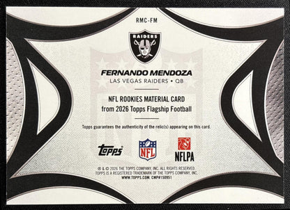 Fernando Mendoza 2026 Topps NFL Rookie Material Raiders - back