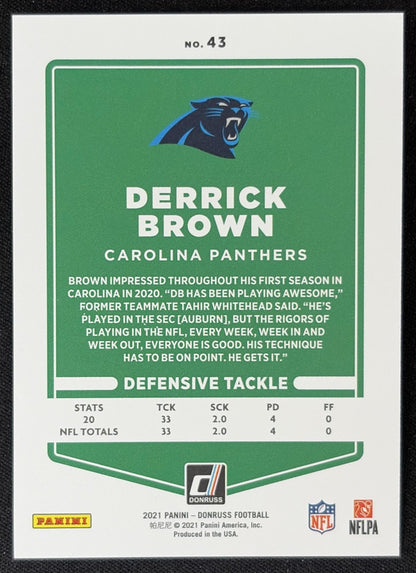 Derrick Brown 2021 Panini Donruss Press Proof Premium Panthers - Carolina Panthers