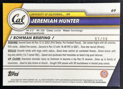 Jeremiah Hunter 2023 University Chrome Green Shimmer Refractor /99 Golden Bears back