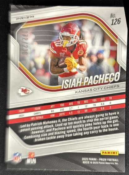Isiah Pacheco 2025 Panini Prizm Blue Wave /230 Chiefs Sports Trading Cards
