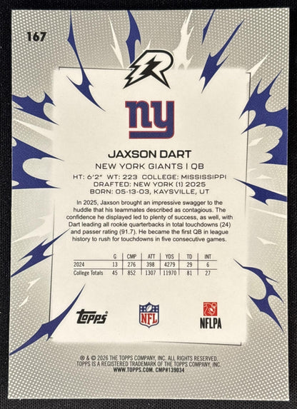 Jaxson Dart 2025 Topps Resurgence Giants New York Giants Sports Trading Cards
